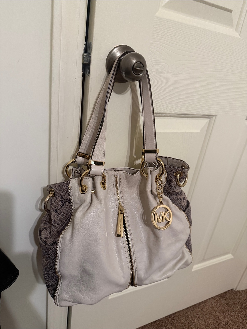 Michael Kors Leather & Snakeskin Hobo Bag